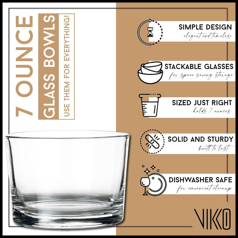 Vikko Small Glass Bowls, 7 Ounce Glass Dessert Cups, Set of 12 Dessert Bowls, Parfait Glasses, Stackable Bodega Glasses, Tasting Glasses, Custard Cups, Short Glasses - 3.2" x 2.2â€ - Image 2